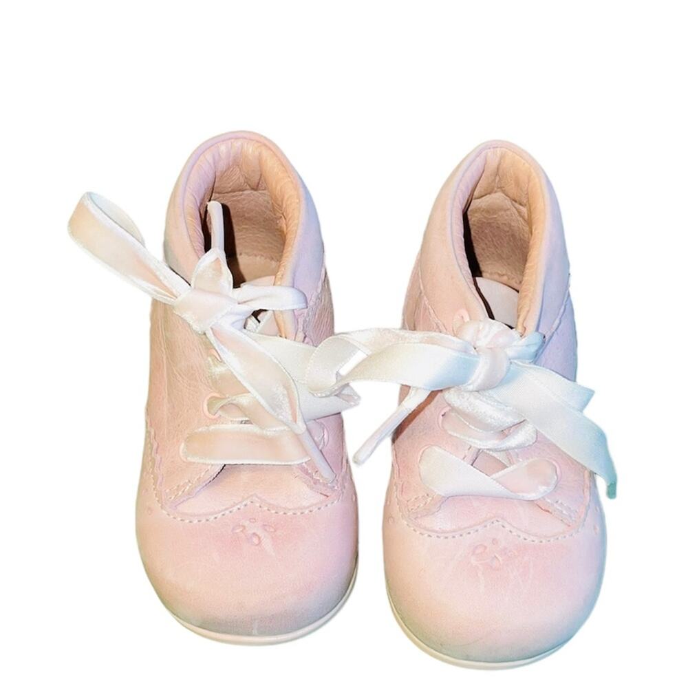 Jacadi Paris light pink leather baby tie up shoes